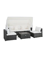 Vebreda 6 Pieces Patio Rattan Furniture Set with Retractable Canopy