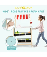 Sugift Kids Wooden Ice Cream Cart with Chalkboard and Storage