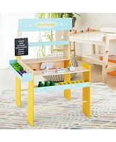 Kid's Pretend Play Grocery Store with Cash Register and Blackboard