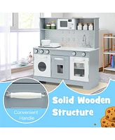 Sugift Wooden Kitchen Pretend Play Toy for Kids with Realistic Light and Sound