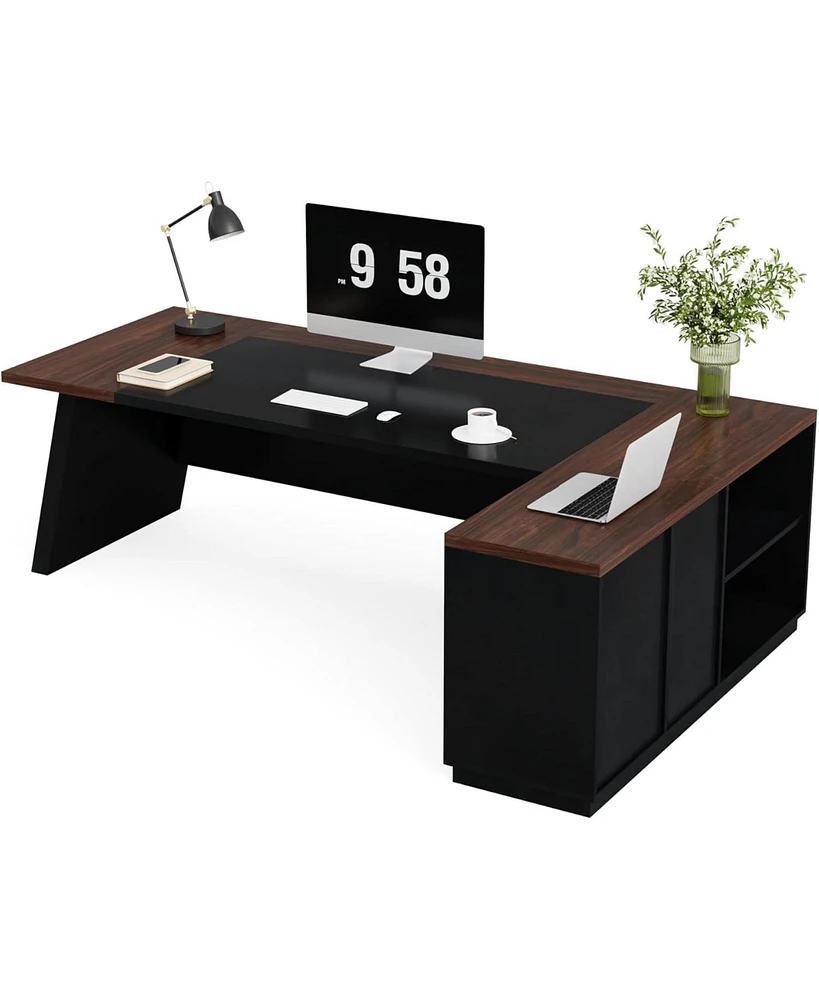 Tribesigns 78" L-Shaped Executive Desk, Large Office Desk with Drawers and Lateral File Cabinet, Business Furniture Storage Shelves, Modern Compu