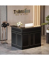 Tribesigns Bar Cabinet, L-Shaped Home Table with Stemware Racks