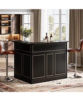 Tribesigns Bar Cabinet, L-Shaped Home Table with Stemware Racks, 4-Tier Corner Unit Liquor Wine Reception Desk for Pub