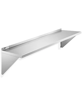 Kutler 12" x 60" Stainless Steel Shelf, Nsf Commercial Wall Mount Shelving w/ Backsplash, Floating Metal Mounted Shelves for Restaurant, Kit