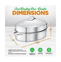 NutriChef Oval Roasting Pan / Roaster with Polished Rack and Stainless Steel Lid