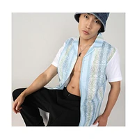 Men's Light Blue & Pale Yellow Fish Eye Ethnic Shirt