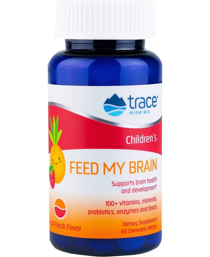 Trace Minerals Feed My Brain Wafers | 100+ Vitamins, Minerals, Probiotics | Fruit Punch | 60 Count