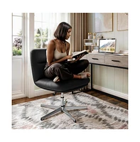 Merrick Lane Biel Mid-Back Height-Adjustable Stationary Armless Swivel Office Chair - Padded Upholstered Wide Back And Seat, Strong Frame