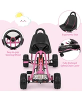 Gymax Kids Pedal Go Kart 4 Wheel Ride On Toys w/ Adjustable Seat Handbrake Red