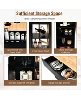 Sugift Drop-Leaf Kitchen Island Cart with Rubber Wood Top