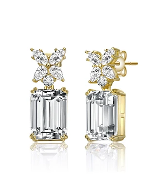 Rachel Glauber 14K Gold Plated Cubic Zirconia Cluster Drop Earrings