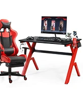 Sugift Ergonomic Gaming Desk with Carbon Fiber Surface and R-Shape Steel Frame