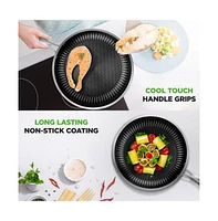 NutriChef 8'' Stir Fry Pan with Glass Lid - Triply Stainless Steel Cookware, Dakin Etching Non-Stick Coating Inside and Outside