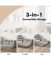 Floor Sofa Bed with 2 Pillows 6 Positions Adjustable Backrest Velvet Cover