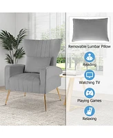 Costway Velvet Upholstered Wingback Chair with Lumbar Pillow & Golden Metal Legs