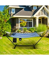 Hammock Chair Stand Set Cotton Swing w/ Pillow Cup Holder Indoor Outdoor