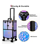 Byootique Rolling Makeup Train Case Cosmetic Trolley Drawer Pouch Mermaid Purple