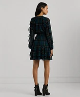 Lauren Ralph Women's Plaid Ruffle-Trim Georgette Tiered Dress