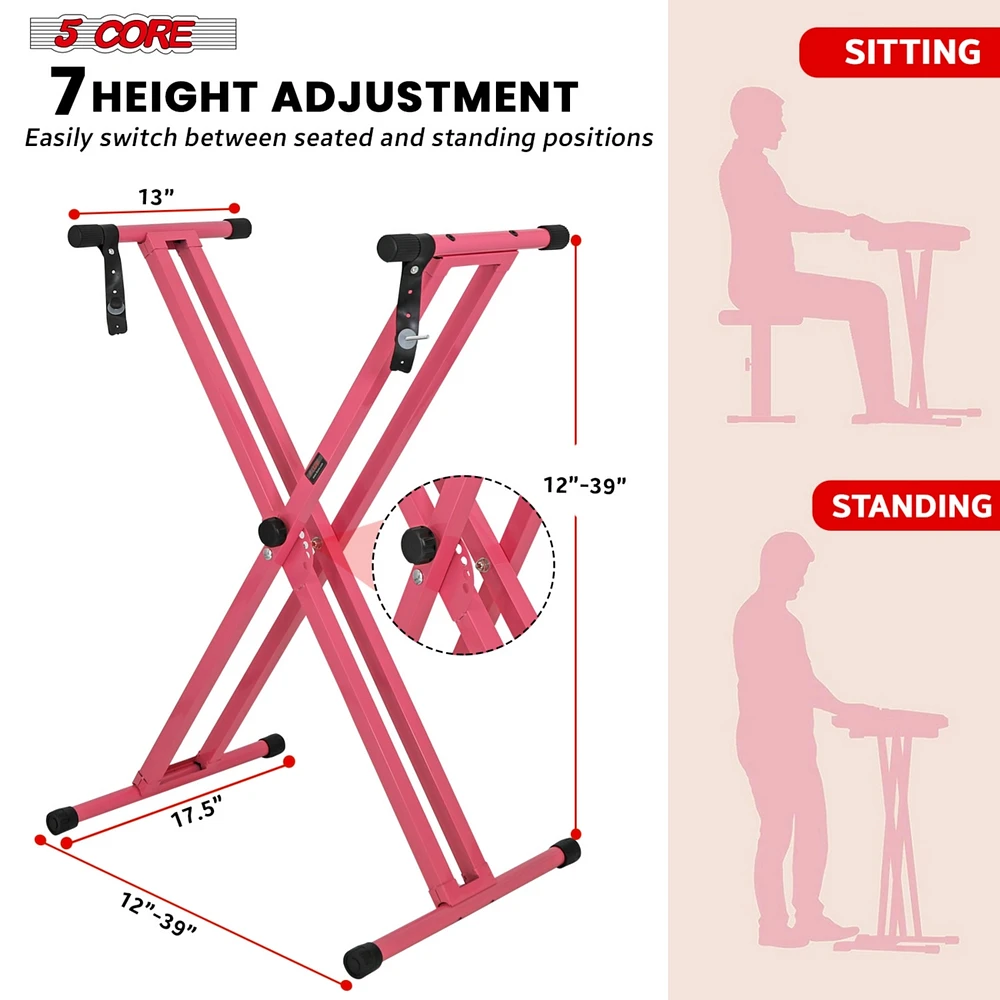 5 Core Keyboard Stand Double X Style Adjustable Piano Riser + Keyboard Piano Bench