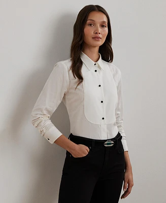 Lauren Ralph Women's Bib-Front Cotton Broadcloth Shirt