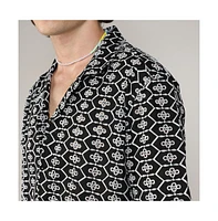 Men's Obsidian Black Embroidered Geometric Shirt