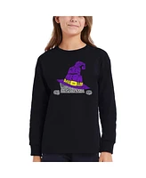 La Pop Art Girls Peeking Witch Cat Word Long Sleeve T-Shirt