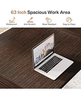 Tribesigns 63 Inch Executive Desk, Large Office Computer Desk with Thick Wooden Tabletop and Metal Frame, Modern Simple Workstation Writing Table Stud