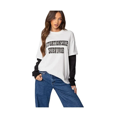 Edikted Women's Situationship Oversized Layered T Shirt