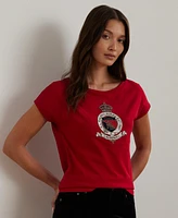Lauren Ralph Women's Beaded-Crest Cotton Jersey Tee