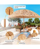 Skonyon 8 Feet Patio Thatched Tiki Umbrella Hawaiian Hula Beach Umbrella