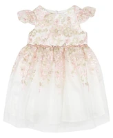 Rare Editions Baby Girls Floral Embroidered Mesh Party Dress