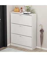 Famapy White Wooden Shoe Storage Cabinet,Simple and Fashion with 3-Drawers