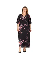 Standards & Practices Plus Size V-Neck Print Kimono Wrap Maxi Dress