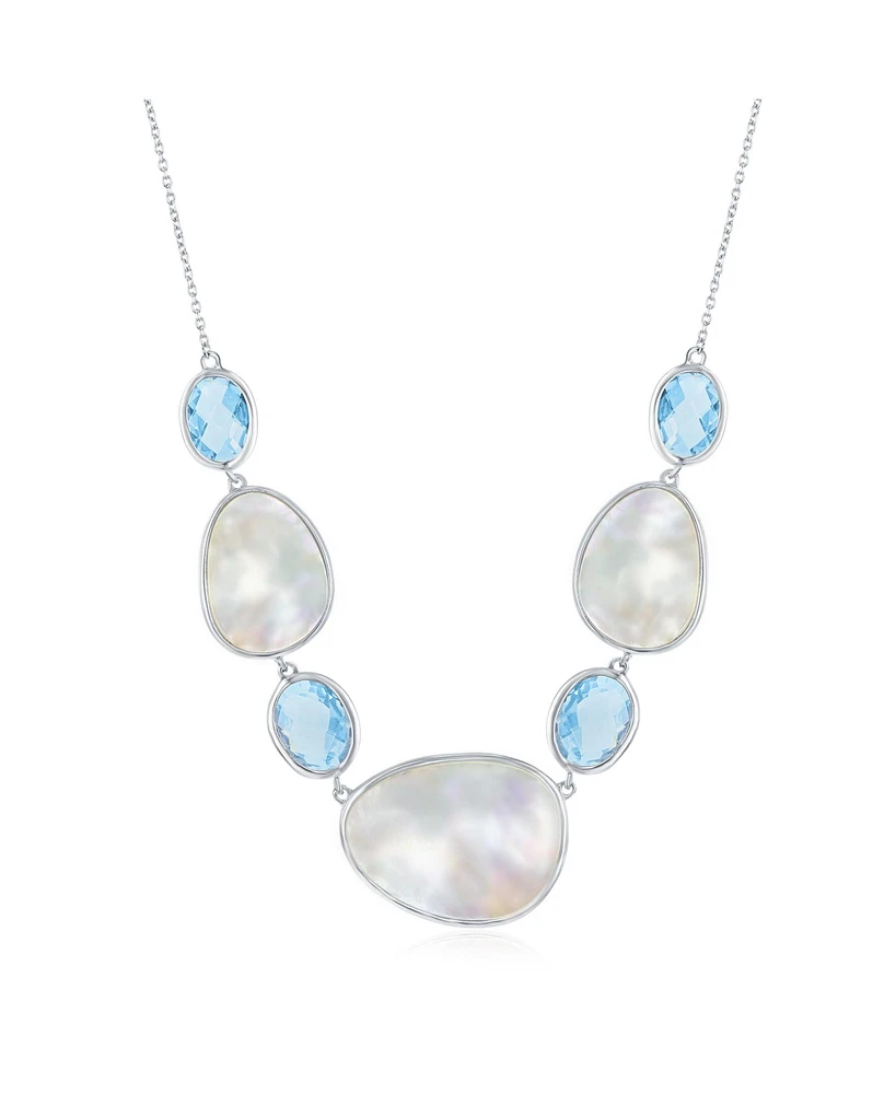 Simona Sterling Silver Alternating Oval Blue Topaz and Mother of Pearl Necklace