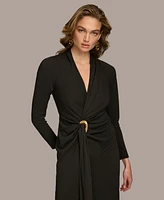 Donna Karan Women's Hardware Long-Sleeve Draped Gown