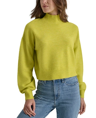 Dkny Jeans Women's Petite Mock Neck Boxy Cropped Sweater