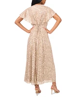 Parker The Rose Metallic-Print Flutter-Sleeve Maxi Dress