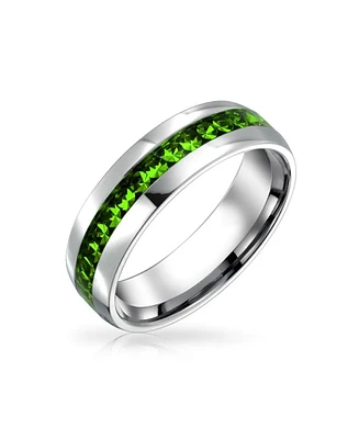 Bling Jewelry Classic August Birth Month Light Green Crystal Eternity Band Ring In Stainless Steel