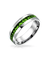 Bling Jewelry Classic August Birth Month Light Green Crystal Eternity Band Ring In Stainless Steel