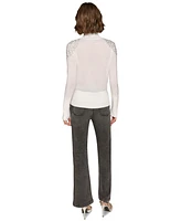Karl Lagerfeld Paris Women's Embellished-Shoulder Mock Neck Sweater