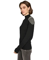 Karl Lagerfeld Paris Women's Embellished-Shoulder Mock Neck Sweater