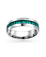 Bling Jewelry Aqua Crystal Eternity Band Ring Stainless Steel Unisex 6mm