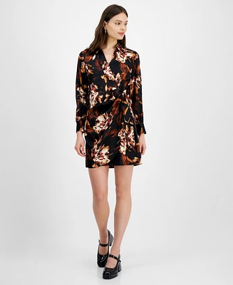 Bar Iii Women's Printed Satin Faux-Wrap Dress, Created for Macy's