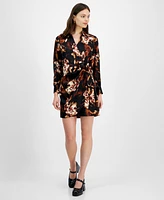 Bar Iii Women's Printed Satin Faux-Wrap Dress, Created for Macy's