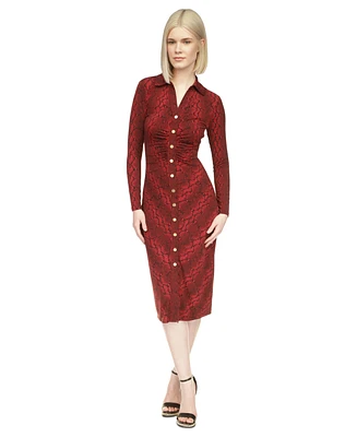 Michael Kors Women's Collared Button-Up Long Sleeve Midi Dress