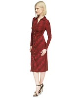 Michael Kors Women's Collared Button-Up Long Sleeve Midi Dress