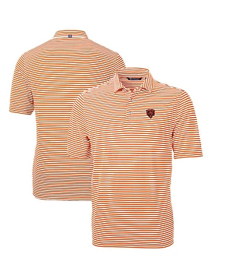 Cutter & Buck Men's Orange Chicago Bears Throwback Logo Virtue Eco Pique Stripe Polo