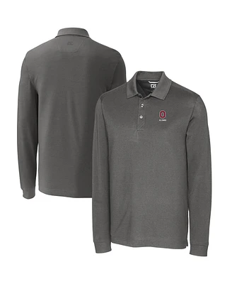 Cutter & Buck Men's Gray Ohio State Buckeyes Alumni Logo Advantage Tri-Blend Pique Long Sleeve DryTec Polo