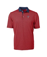 Cutter & Buck Men's Red Texas Rangers Americana Logo Virtue Eco Pique Stripe Polo