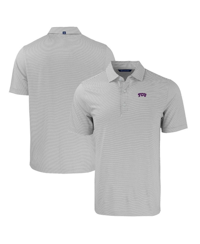 Cutter & Buck Men's Gray/White Tcu Horned Frogs Forge Eco Double Stripe Stretch Polo